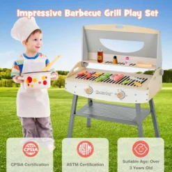 Costway Kids Barbecue Grill Playset, Wooden Kitchen Playset With Clip 4 BBQ Poles -Kiddie Kingdom Store GUEST d57fcbe1 528c 4e7b 9126 7d00f75d1f3f