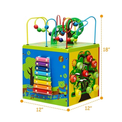 Costway 5-in-1 Wooden Activity Cube Toy Educational Learning Bead Maze W/ Rotatable Base 4 Costway 5-in-1 Wooden Activity Cube Toy Educational Learning Bead Maze W/ Rotatable Base - Image 2