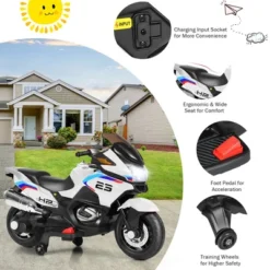 Costway 12V Kids Ride On Motorcycle Electric Motor Bike W/ Training Wheels & Light White -Kiddie Kingdom Store GUEST d8a55cf0 a51f 44d7 9f85 5ae84d52472c