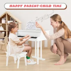 Costway 30 Key Classical Kids Piano Wooden Musical Instrument Toy W/ Stand & Stool White -Kiddie Kingdom Store GUEST d97a1e86 27d1 408c 88aa a69b7d98e1d2