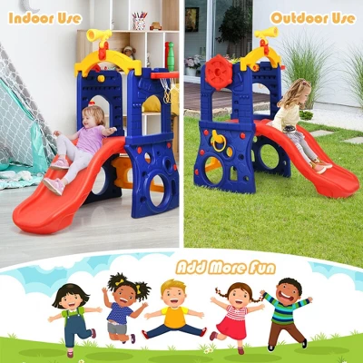 Costway 6-in-1 Freestanding Kids Slide W/ Basketball Hoop Play Climber Slide Set 8 Costway 6-in-1 Freestanding Kids Slide W/ Basketball Hoop Play Climber Slide Set - Image 6