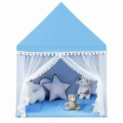 Costway Kids Play Tent Large Playhouse Children Play Castle Fairy Tent Gift W/ Mat PinkBlue -Kiddie Kingdom Store GUEST dcc24548 001c 4491 a061 0e0ac89c5e60