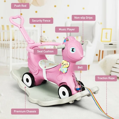 Costway Baby Rocking Horse 4 In 1 Kids Ride On Toy Push Car W/ Music 9 Costway Baby Rocking Horse 4 In 1 Kids Ride On Toy Push Car W/ Music - Image 7