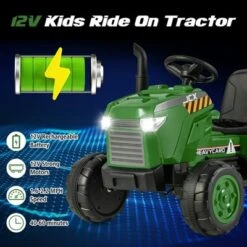 Costway 2-in-1 Electric Toy Car 12V Kids Ride On Tractor W/Trailer Remote Control Lights Grayish Gree/Red/Pink/Green -Kiddie Kingdom Store GUEST dfc39e56 519a 4c49 ae93 41b3bc33d39a