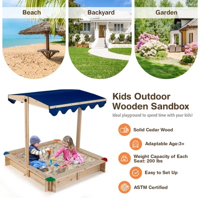 Costway Kids Wooden Sandbox With Height Adjustable & Rotatable Canopy Outdoor Playset 7 Costway Kids Wooden Sandbox With Height Adjustable & Rotatable Canopy Outdoor Playset - Image 5