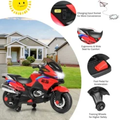 Costway 12V Kids Ride On Motorcycle Electric Motor Bike W/ Training Wheels & Light Red -Kiddie Kingdom Store GUEST e1d41587 9ad8 4a54 a121 7cc65c6415ba