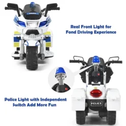 Costway 6V Kids Ride On Police Motorcycle Trike 3-Wheel W/ Headlight And Flashing Siren, White -Kiddie Kingdom Store GUEST e31701d3 e8cb 40da 954a 33a7b5fdb5fe