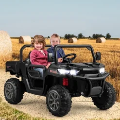 Costway 12V Electric Kids UTV 2-Seater Ride On Car With Remote Control Electric Dump Bed Rocking Function