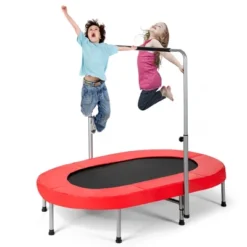 Costway Foldable Trampoline Double Mini Kids Fitness Rebounder W/ Adjustable Handle RedBlue -Kiddie Kingdom Store GUEST e4c27727 a899 4edd 8172 9fe75214f3b3