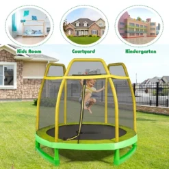 Costway 7 FT Kids Trampoline W/Safety Enclosure Net Spring Pad Indoor Outdoor Heavy Duty YellowBlue -Kiddie Kingdom Store GUEST e4e33fb0 e6e1 4ce4 a92f ae6158e0e1fa