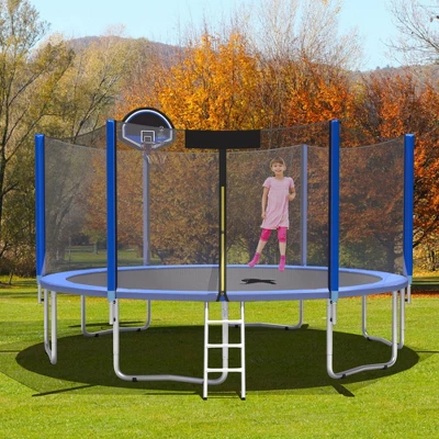 Costway 12/14/15ft Trampoline W/ Safety Enclosure Net Ladder Basketball Hoop 6 Costway 12/14/15ft Trampoline W/ Safety Enclosure Net Ladder Basketball Hoop - Image 4