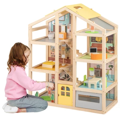 Costway Kids Wooden Dollhouse With 7 Rooms 18 Pcs Furniture Accessories 2 Figures 11 Costway Kids Wooden Dollhouse With 7 Rooms 18 Pcs Furniture Accessories 2 Figures - Image 9