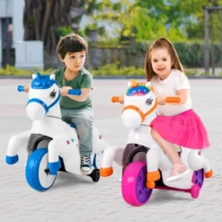Costway 12V Kids Ride On Unicorn Toy With Training Wheels Music One-button Start Horse Toy Red/Blue/Pink -Kiddie Kingdom Store GUEST e79aa37e 8ca0 4d59 aead c9684d2ea97b