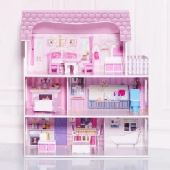 Costway 28'' Pink Dollhouse W/ Furniture Gliding Elevator Rooms 3 Levels Young Girls Toy -Kiddie Kingdom Store GUEST e9c18402 fe93 4459 bc3e 25fb9a5612d6