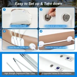 Costway Floating Island Inflatable Swimming Pool Float Lounge Raft With Canopy SPF50+ Retractable Detachable Sunshade With Two Cup Holders White -Kiddie Kingdom Store GUEST ea43d176 f68e 48fa bd2a d8284b9abd7e