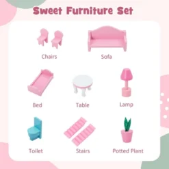Costway Kids Wooden Dollhouse Playset With 5 Simulated Rooms & 10 Pieces Of Furniture -Kiddie Kingdom Store GUEST ebf1f325 876b 4e16 ad13 a222ccf0599b