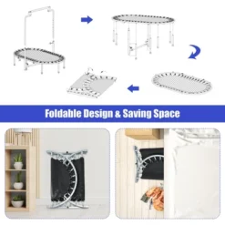 Costway 50'' Trampoline For 2 People Foldable Rebouncer W/Adjustable Handrail RedBlue