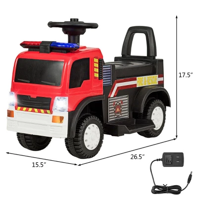 Costway Kids 6V Ride On Fire Truck Fire Engine Battery Powered W/ Siren 4 Costway Kids 6V Ride On Fire Truck Fire Engine Battery Powered W/ Siren - Image 2