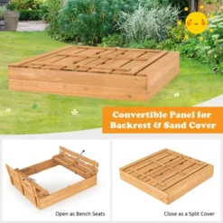 Costway Kids Large Wooden Sandbox W/Cover 2 Convertible Bench Seats For Outdoor Play -Kiddie Kingdom Store GUEST ee0716a7 5bec 4054 9b3c c91369c5d987