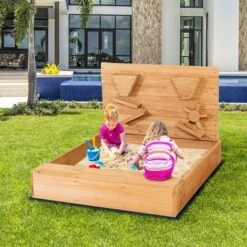 Costway Wooden Sandbox W/ Sand Wall & Cover & Bottom Liner For Kids Outdoor -Kiddie Kingdom Store GUEST ee7fb53c c8d4 4c98 a4c7 ea1e3bb1ef19