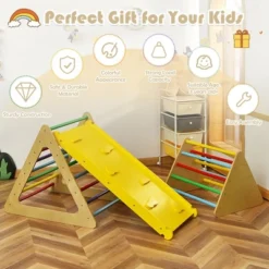 Costway 3 In 1 Kids Climbing Ladder Set 2 Triangle Climbers W/Ramp For Sliding & Climbing -Kiddie Kingdom Store GUEST eee936fc ca13 461b aca4 a12d937d376f