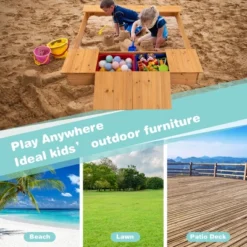 Costway Kids Wooden Sandbox W/ Bench Seats & Storage Boxes Children Outdoor Playset -Kiddie Kingdom Store GUEST f03adcd1 dff9 4633 bff4 80d012b3926f