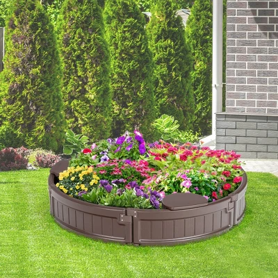 Costway 4F Wooden Sandbox W/Built-in Corner Seat, Cover, Bottom Liner For Outdoor Play 4 Costway 4F Wooden Sandbox W/Built-in Corner Seat, Cover, Bottom Liner For Outdoor Play - Image 2