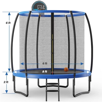 Costway 8 FT Recreational Trampoline W/ Basketball Hoop Safety Enclosure Net Ladder 3 Costway 8 FT Recreational Trampoline W/ Basketball Hoop Safety Enclosure Net Ladder