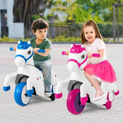 Costway 12V Kids Ride On Unicorn Toy W/ Training Wheels Music One-button Start Horse Toy 3 Costway 12V Kids Ride On Unicorn Toy W/ Training Wheels Music One-button Start Horse Toy