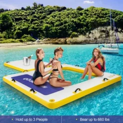 Costway 8 Ft X 8 Ft Inflatable Floating Dock With Mesh Swim Lounge Removable Insert