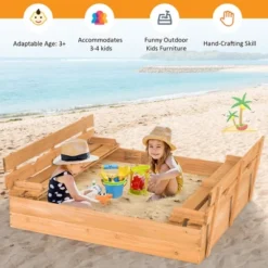 Costway Kids Large Wooden Sandbox W/Cover 2 Convertible Bench Seats For Outdoor Play -Kiddie Kingdom Store GUEST f36573a2 ec81 40d5 a678 0f6b545ae061