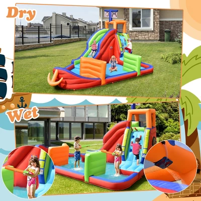 Costway 6-in-1 Pirate Ship Waterslide Kid Inflatable Castle W/Water Blasters Blower Excluded 4 Costway 6-in-1 Pirate Ship Waterslide Kid Inflatable Castle W/Water Blasters Blower Excluded - Image 2