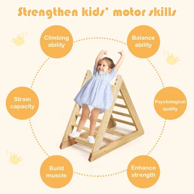 Costway Wooden Climbing Pikler Triangle With Climbing Ladder For Toddler Step Training, Natural 6 Costway Wooden Climbing Pikler Triangle With Climbing Ladder For Toddler Step Training, Natural - Image 4