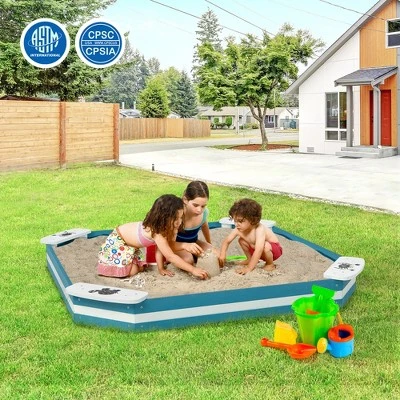 Costway Outdoor Wooden Sandbox With Animal Patterns Seats Backyard Bottomless Sandpit 4 Costway Outdoor Wooden Sandbox With Animal Patterns Seats Backyard Bottomless Sandpit - Image 2