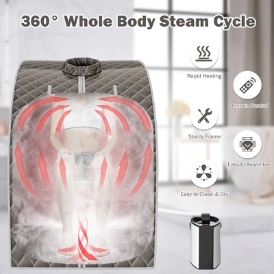 Costway 9-gear Adjustable Temperature Portable Steam Sauna W/ Herbal Box Gray 3 Costway 9-gear Adjustable Temperature Portable Steam Sauna W/ Herbal Box Gray