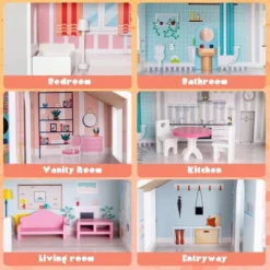 Costway Wooden Dollhouse For Kids 3-Tier Toddler Doll House W/Furniture Gift For Age 3+ -Kiddie Kingdom Store GUEST fd8fd357 8e10 483e a245 6342ec0732d0