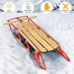 Costway 54''Kids Wooden Snow Sled Runners Steering Bar Steering Snow Slider -Kiddie Kingdom Store GUEST fd9f6643 ddb5 496f b5bc 963d90d69e5a