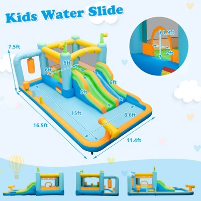 Costway Inflatable Water Slide Giant Kids Bounce House Park Splash Pool With 750W Blower 5 Costway Inflatable Water Slide Giant Kids Bounce House Park Splash Pool With 750W Blower - Image 3