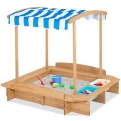 Costway Kids Large Wooden Sandbox W/ 2 Bench Seats Outdoor Play Station For Children -Kiddie Kingdom Store GUEST fded5709 211a 4ec3 a5ea 38ad30624849