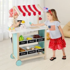 Costway Kids Ice Cream Cart Wooden Toddler Farmers Market Stand W/ Chalkboard & Storage -Kiddie Kingdom Store GUEST fe1d68bc 318b 47dd a489 96a22d1ec3b4